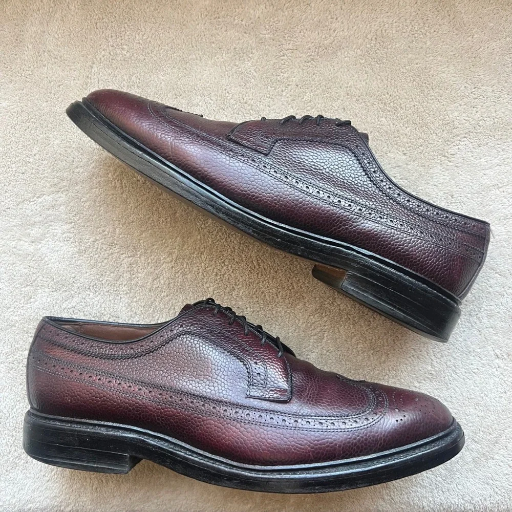 Allen Edmonds Men 9 D Burgundy‎ Pebble Grain Leather Wingtip Derby Dress Shoe